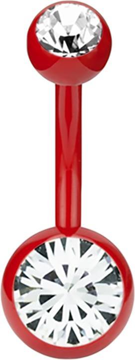 Actual product image Star Piercing Banane Fire Red mit zwei Swarovski Kristallkugeln silber (without brass, Surgical steel 316L)