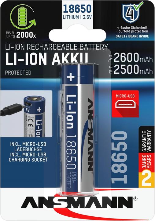 Immagine prodotto Ansmann Li-Ion 18650 (1 pz., 18650, 2600 mAh)