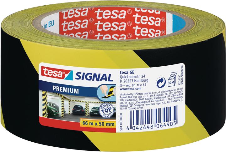 tesa Nastro segnaletico PREMIUM, nastro di segnalazione autoadesivo in PVC per marcature permanenti (50 mm)