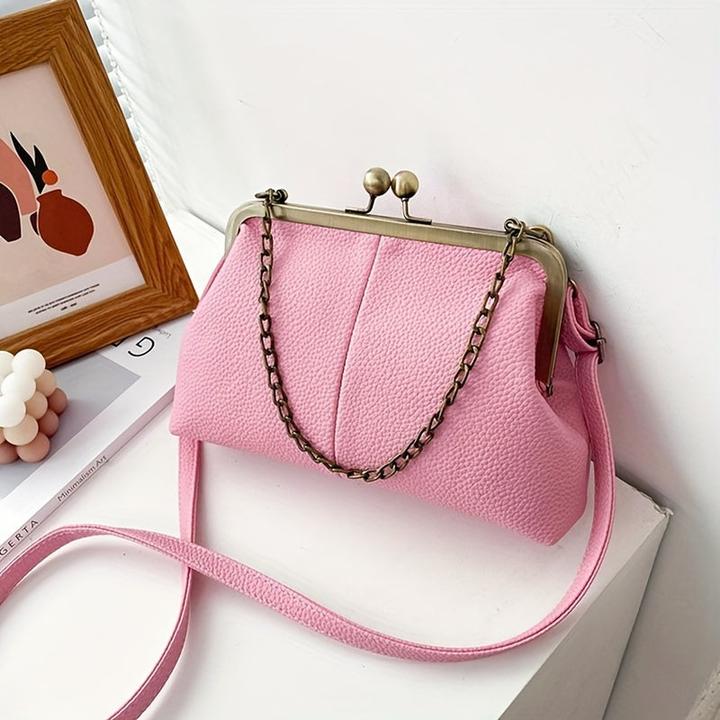 Only-Bags.Store Mode Kette Dekor Schulter Crossbody Tasche Vintage Solid Farbe Clip Handtasche