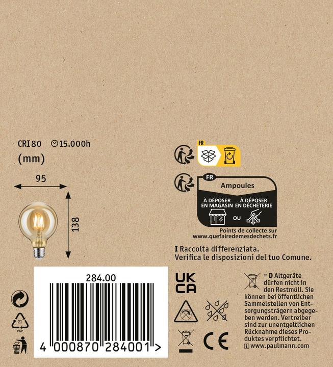 Actual product image Paulmann Globe Vintage (E27, 6.50 W, 400 lm, 1 x, A)