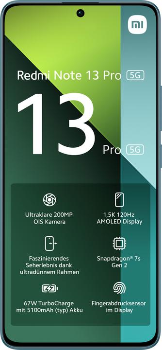 Productafbeelding Xiaomi Redmi Note 13 Pro 5G 12+512 Zeegroene kleur (512 GB, Ocean Teal, 6.67", Dubbele SIM, 200 Mpx, 5G)