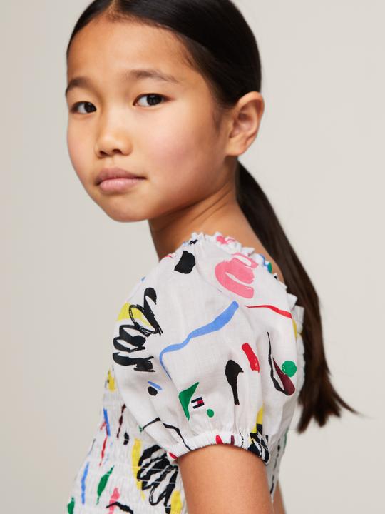 Produktbild Tommy Hilfiger ALLOVER PRINT SMOCKED DRESS Meisjes Jurk - White - Maat 12 (12)