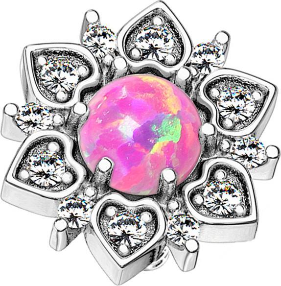 Actual product image Star Piercing Dermal Anchor silver heart flower with opal pink (Brass, Surgical steel 316L)