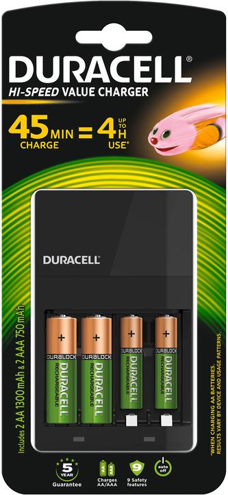 Duracell Hi-Speed Value Charger inkl. 2x AA und 2x AAA (4 Stk., AAA, AA, 1300 mAh, Ladegerät inkl. Akku)