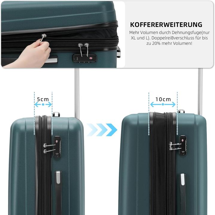 Immagine prodotto Beibye 3-teiliges Trolley-Reisekofferset (115 l, Bagaglio a mano (fino a 50 litri), M (50 - 90l), L (90 - 115l))