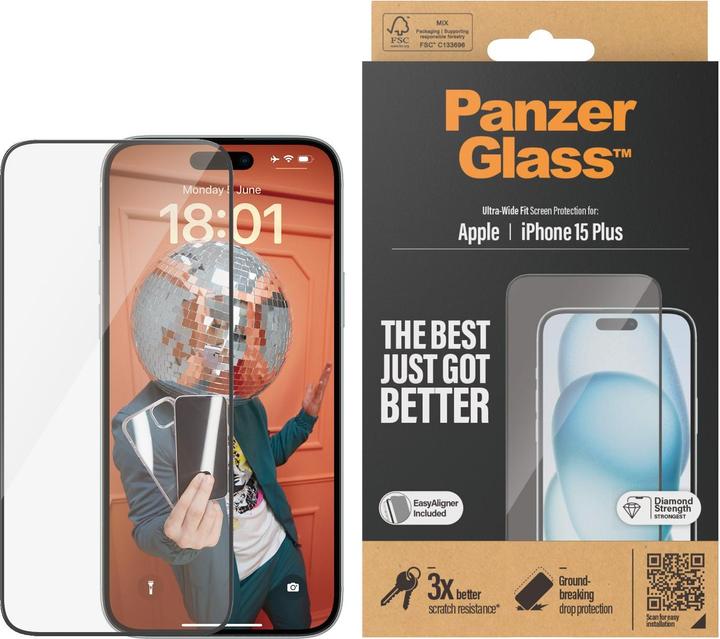 Actual product image PanzerGlass Privacy Screen Protector Ultra-Wide Fit (1 Piece, Apple iPhone 15 Plus)