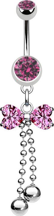Produktbild Star Piercing Banane silber mit Anhänger Schleife pink und Kugeln (Chirurgenstahl 316L, ohne Messing)