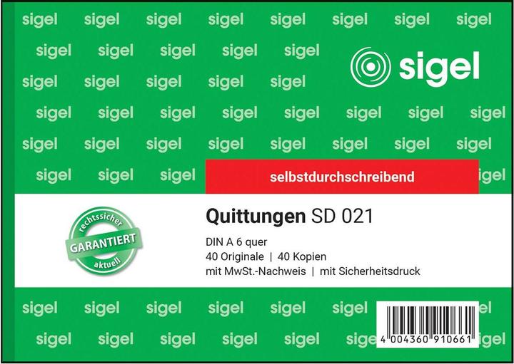 Produktbild Sigel Quittungsblock Papierformat: DIN A6 quer selbstdurchschreibend: Ja (40 x)