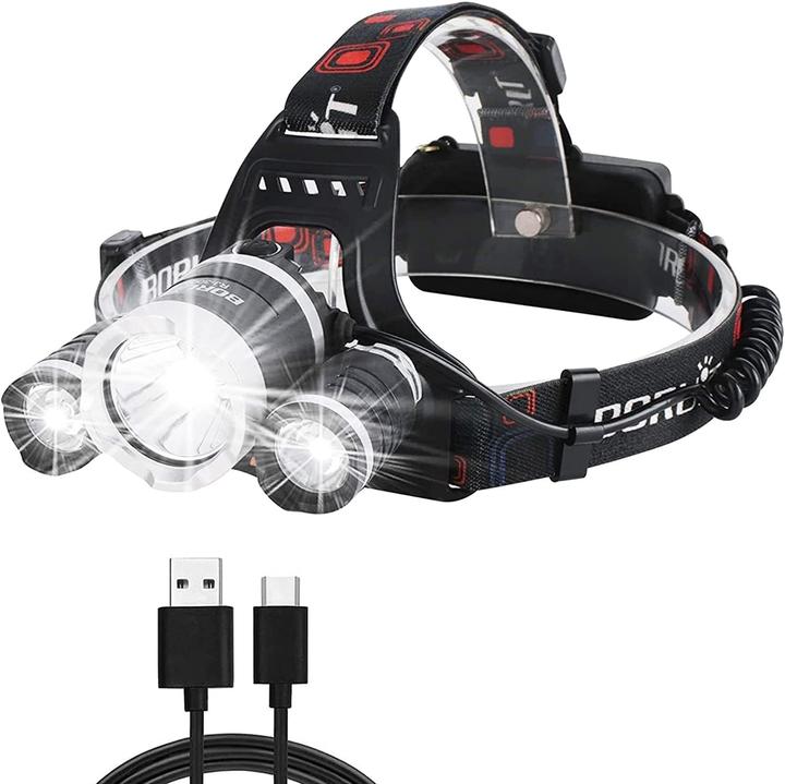 Boruit RJ3000 Lampe Frontale LED Rechargeable - Ultra Lumineux de 5000 Lumens avec 4 Modes (5000 lm)