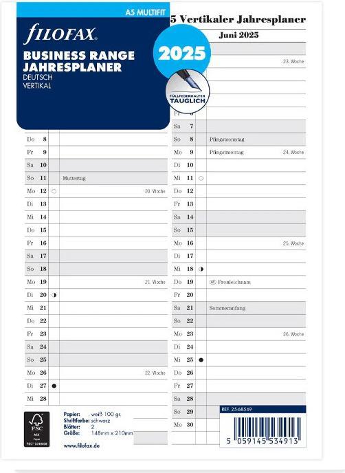 Produktbild Filofax A5 JAHRESPL.2025 DEUTSCH (A5, Deutsch)