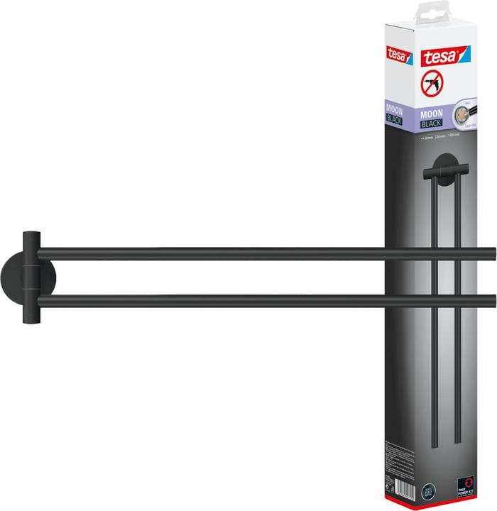 Actual product image tesa MOON BLACK two-arm towel rail incl. adhesive solution without drilling