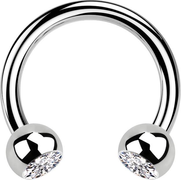 Actual product image Star Piercing Circular barbell silver with two silver crystal balls (Surgical steel 316L, without brass)