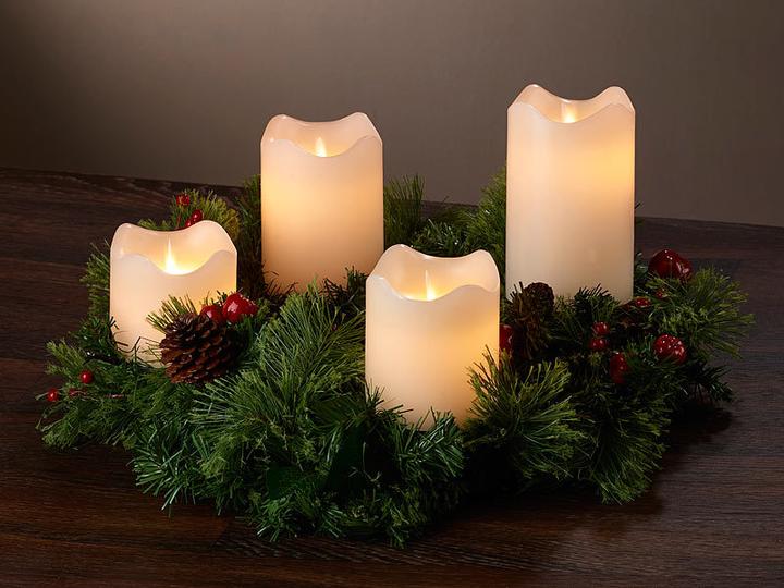 Image du produit Britesta Couronne de l'Avent, argent, 4 bougies LED blanches avec flamme mobile (10, 15 cm)