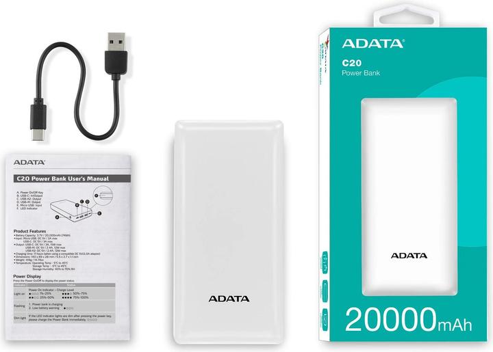 Immagine prodotto Adata C20 (20000 mAh, 15 W, 74 Wh)