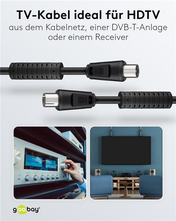 Immagine prodotto Goobay Cavo di collegamento dell'antenna, 100% schermato, ferrite, nero, 3,5 m (80 dB, Cavi antenna)