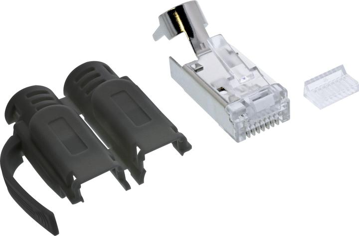 InLine 100er Pack ® Crimpstecker Cat.6A RJ45 geschirmt, mit Knickschutz und Einfädelhilfe, schwarz (Netzwerkkabel Stecker)