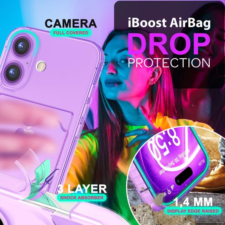 Produktbild Nalia Klar Transparente Neon Silikon Hülle Kartenhalter (Apple iPhone 16)