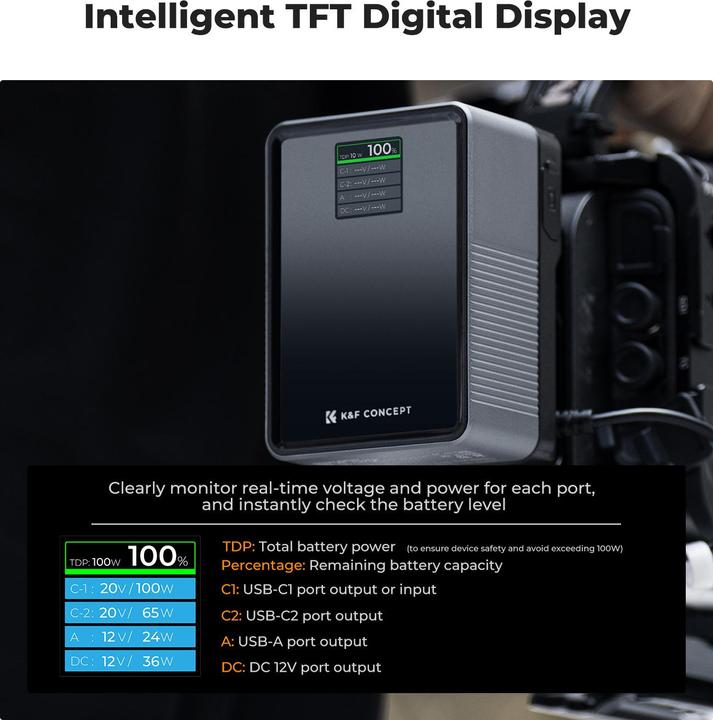 Produktbild K&F Concept MINI V-Lock 6700mAh 99Wh Camera Battery with TFT Display (Akku)