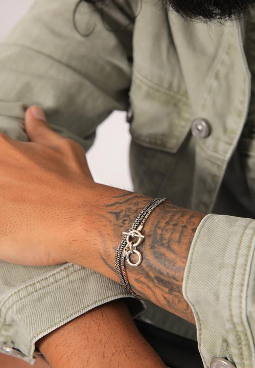 Produktbild Kuzzoi Armband Männer Kordelkette T-Bone Oxidiert 925 Silber (19 cm, 925er Sterling Silber)
