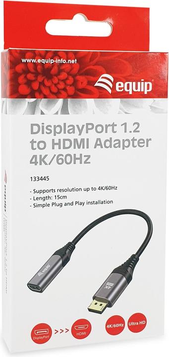 Produktbild equip Displayport->HDMI Adapter 1.2 St/Bu 4K/60Hz grau (HDMI, 15 cm)
