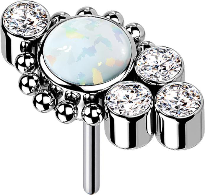 Produktbild Star Piercing Threadless silber Kugeln vier Kristalle silber Opal weiss (Chirurgenstahl 316Lohne Messing, ohne MessingTitan G23)