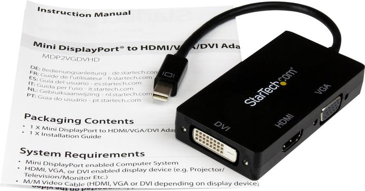 Produktbild StarTech Mini DisplayPort auf HDMI / DVI / VGA Adapter - 3-in-1 mDP Konverter - 1920x1200/1080p - Reiseada... (HDMI, DVI, VGA, 10 cm)