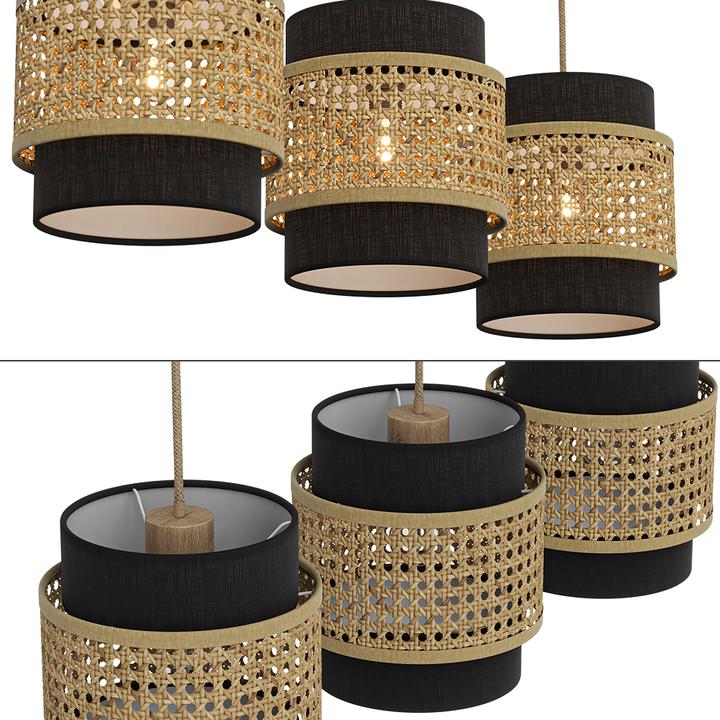 Image du produit Vicco Lampe suspendue 3 pièces Morten, Rotin/noir, 70 x 120 cm (E27)