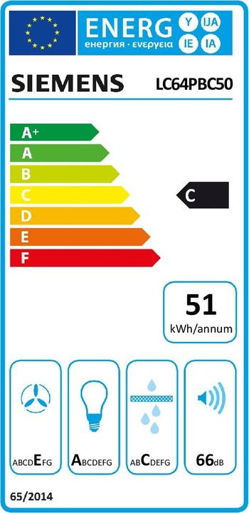 Label énergétique Siemens LC64PBC50 iQ100 (Hotte murale)
