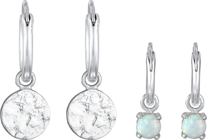 Image du produit Elli Boucles d'oreilles créoles plaquettes opale pierre précieuse set de 2 pièces 925 argent (Opale Synthétique, Argent sterling 925)