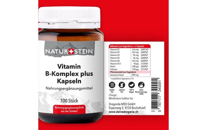 Nährwerte und Zutaten Naturstein Vitamin B Komplex plus (100 Stück, Kapseln, 148 g)