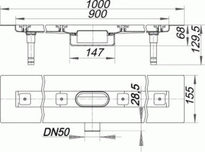Produktbild Dallmer Duschrinne CERALINE NANO F, DN 50 seitlich, BH 68mm, Länge 900 mm (1250 mm)