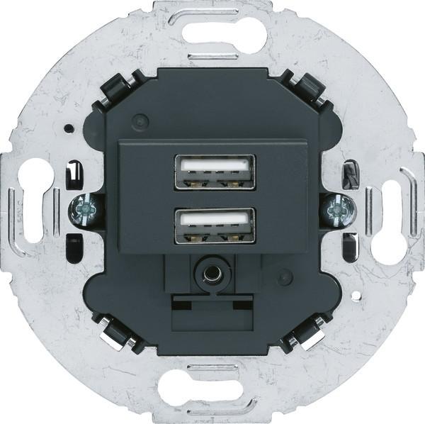 Actual product image Berker USB charging socket 230V 2gang 3.0A support ring round anthracite