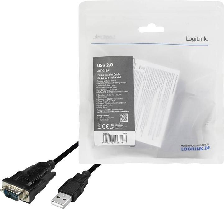 Produktbild LogiLink USB 2.0 RS232 Adapterkabel, schwarz, 1,5 m Anschlüsse: USB-A Stecker, DB9 Stecker (1.50 m)