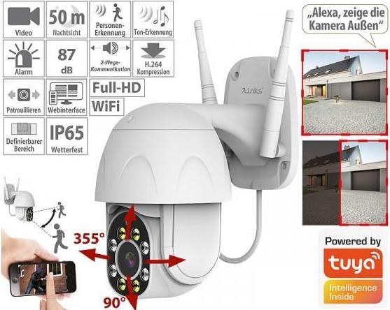 Actual product image 7links Pan Tilt Surveillance Camera with Full HD, 87dB Siren, Night Vision, LAN