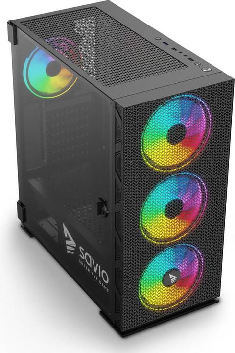 Actual product image Savio PC Case Raptor X1 ARGB Glass/Mesh Black (ITX, ATX, Mini-ATX)