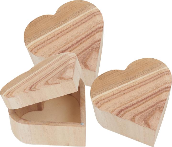 Image du produit VBS Coffret en bois "Coeur", bois brut, 3 pièces