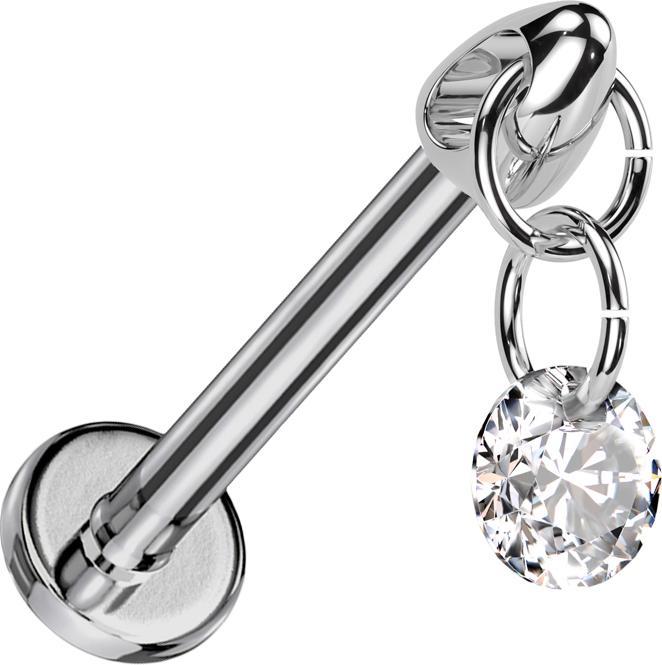 Star Piercing Micro Labret Innengewinde silber Cone silber Anhänger runder Kristall silber (Titan G23, ohne Messing)