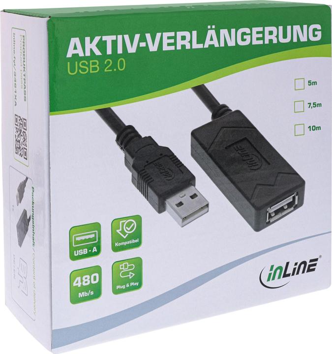 Immagine prodotto InLine Prolunga attiva USB 2.0, spina/presa USB-A, 7,5 m (7.50 m, USB 2.0)