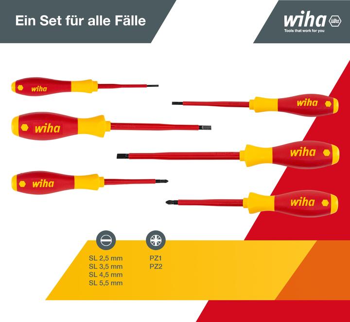 Image du produit Wiha Jeu de tournevis VDE 6 pièces (Vis fendues, Cruciforme PZ)