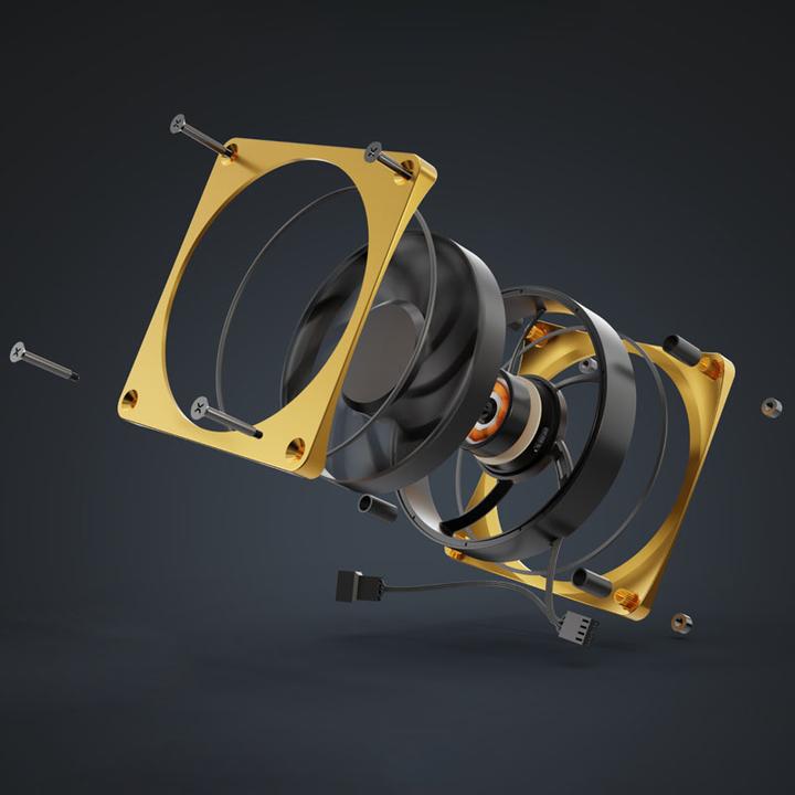 Actual product image Alphacool Apex Stealth Metal Power 120mm fan 3000rpm (gold/black) (120 mm, 1 x)