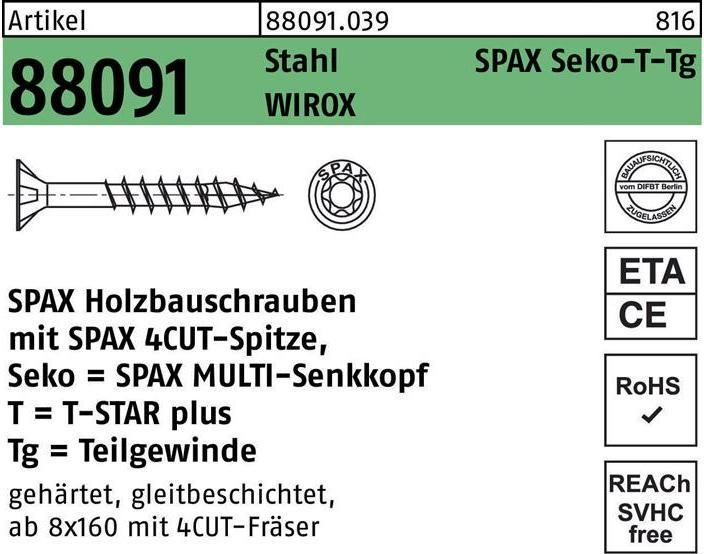 Actual product image Spax Countersunk screw WIROX partial thread T-Star Plus Ø 8.0 x 320 mm (50 pieces) (50 Screws per piece)