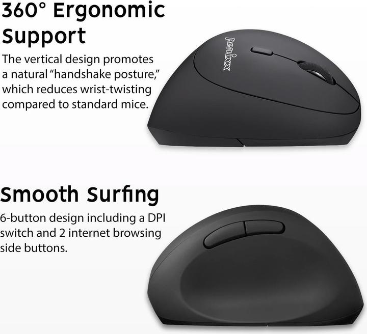 Immagine prodotto Perixx PERIMICE-719L, Piccolo mouse ergonomico per mancini, senza fili, nero (Senza fili)