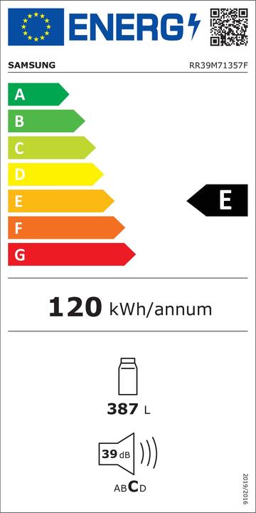 Label énergétique Samsung RR39M71357F/EG RR7000, Réfrigérateur, Refined Steel,185 cm, 387 ℓ (387 l)