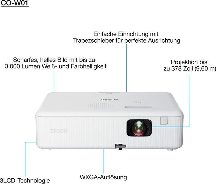Produktbild Epson CO-W01 (WXGA, 3000 lm, 1.27 - 1.71:1)