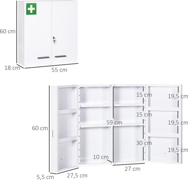 Image du produit Kleankin Armoire à pharmacie avec 2 portes et serrure (55 x 18 x 60 cm)