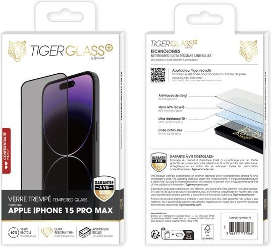 Actual product image Tiger Glass film Recycled, Privacy (1 Piece, Apple iPhone 15 Pro Max)