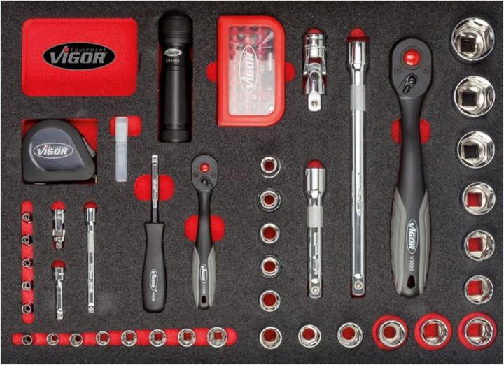 Actual product image Vigor Tool case ∙ universal ∙ V2542 ∙ square6.3 mm (1/4 inch), square12.5 mm (1/2 inch), square... (143 pieces)
