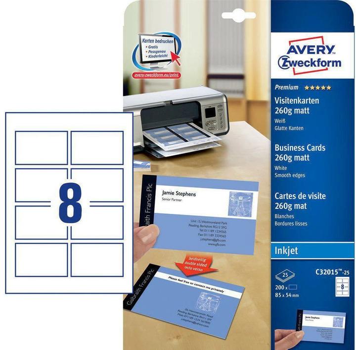 Produktbild Avery Premium-Visitenkarten (260 g/m², 200 x, A4)