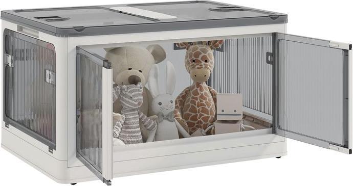 Produktbild Swisshandel24 Aufbewahrungsbox 99L stapelbar mit Rollen, 5-seitiger Zugang, Weiss (99 l)